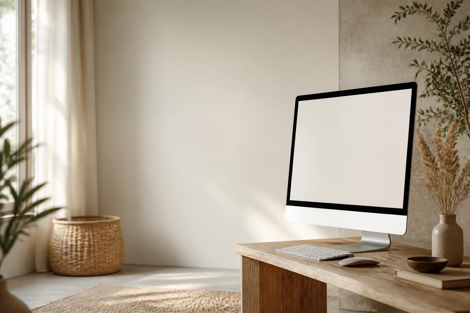 Bright modern website design workspace with open space for text