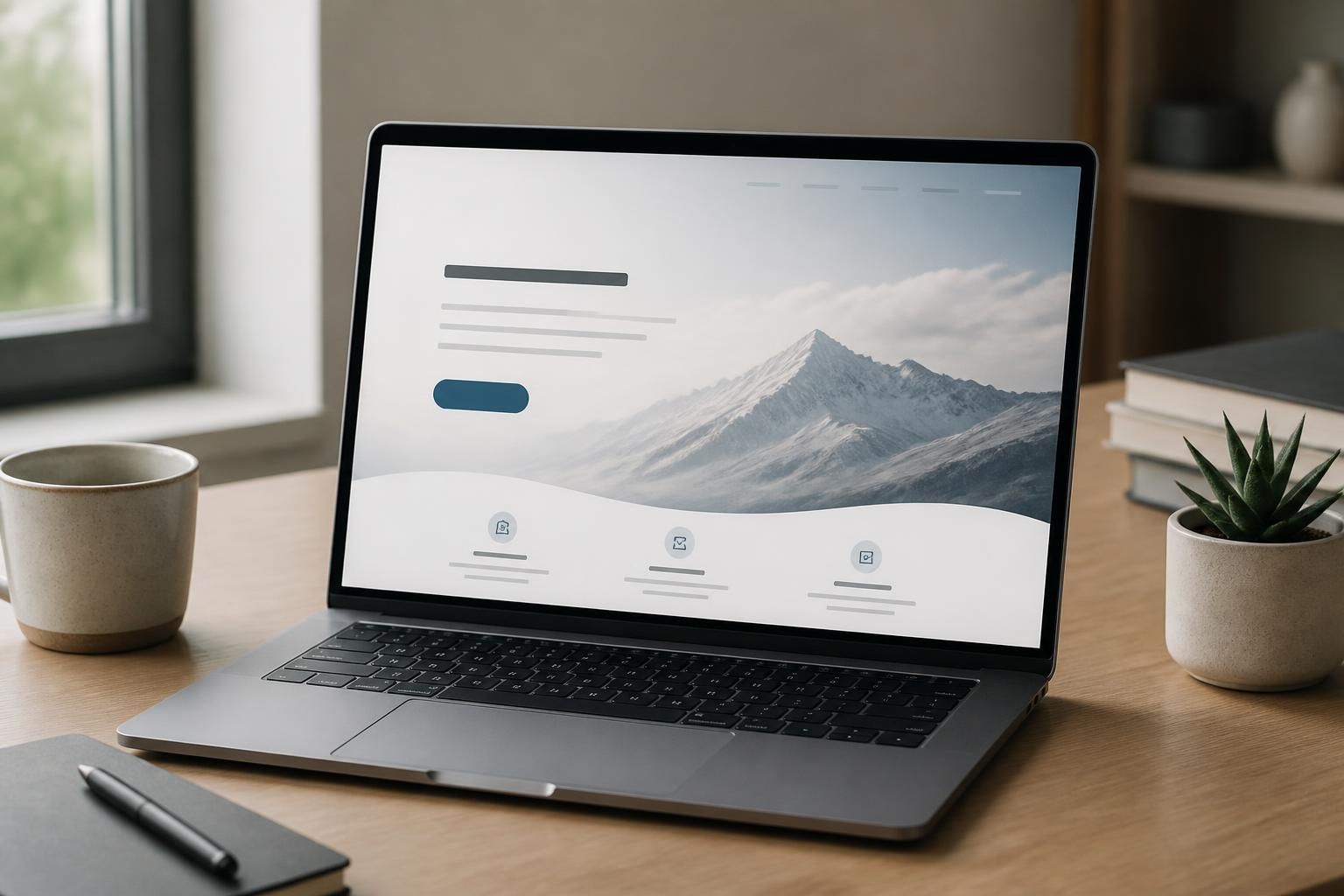Minimal landing page concept shown on a modern laptop screen